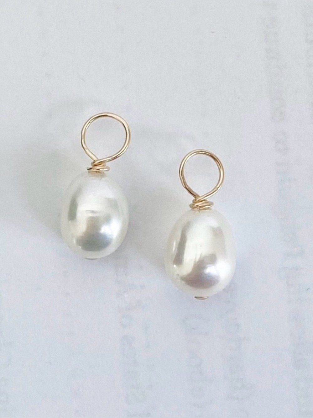 Freshwater Pearl Drop Charm Earrings — White Pearls and gold filled wire